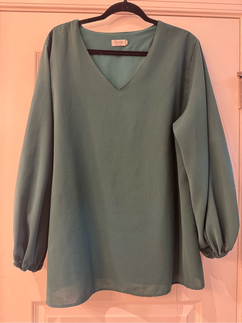 Deep Emerald Green V-Neck Long Sleeve Blouse | Balloon Sleeves | Size XL
